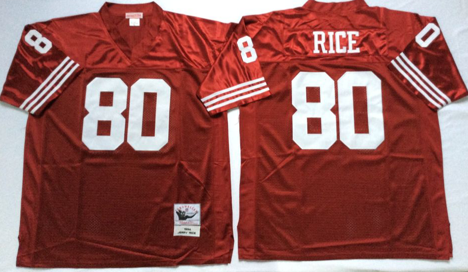 Men NFL San Francisco 49ers 80 Rice red Mitchell Ness jersey